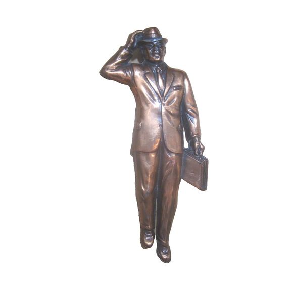 Vintage Copper finish Figure Traveling Door to Door Salesman 50s Midcentury Mod - Picture 1 of 8
